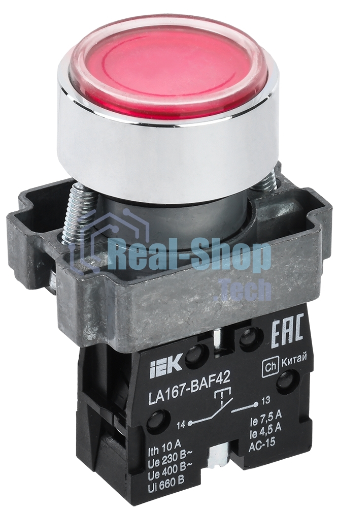 Кнопка LA167-BAF42 d=22мм 1р красная IEK