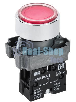 Кнопка LA167-BAF42 d=22мм 1р красная IEK