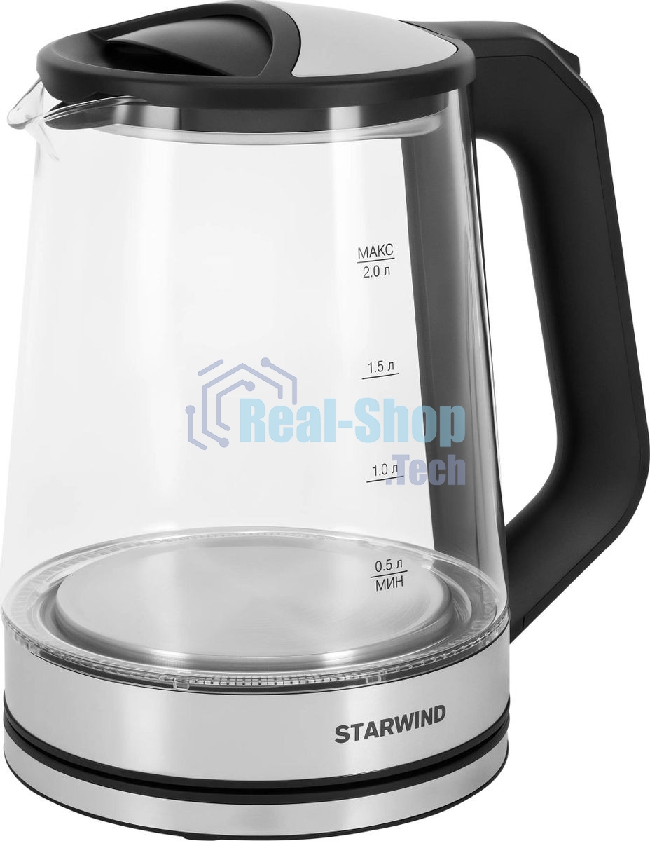 Чайник электрический Starwind SKG2112 2 л, 1800 Вт, черный/прозрачный корпус: стекло