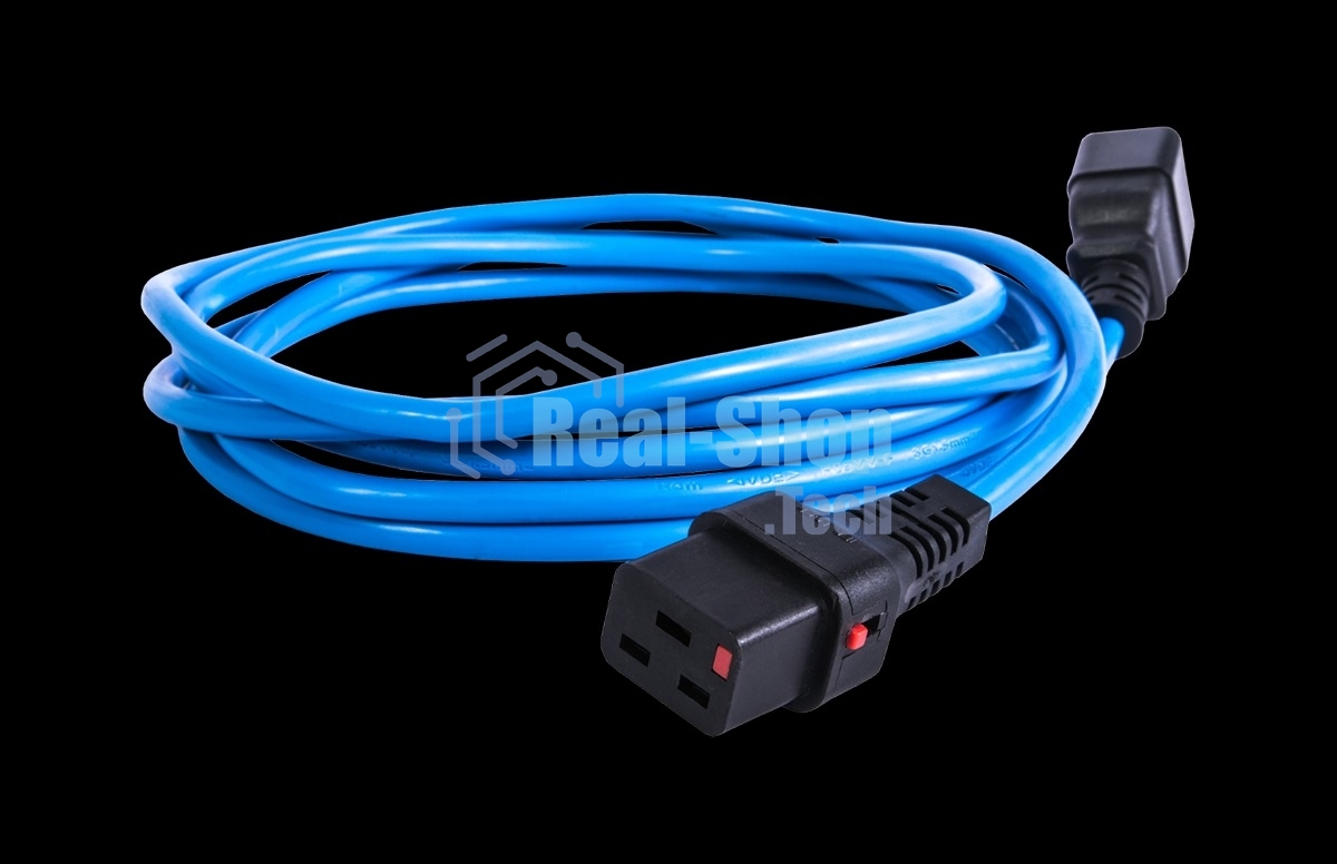Шнур питания с фиксатором REM IEC 60320 C19/IEC 60320 C20, 16 А/250 В (3 x 1,5), длина 1,8 м, синий R-16-Cord-C19-C20-1.8-Blue