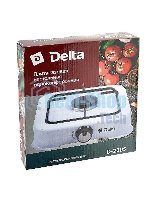 Плита настольная газовая Delta D-2205 белый, 2.2 кВт, газ, конфорки - 1, эмаль, поворотные переключатели