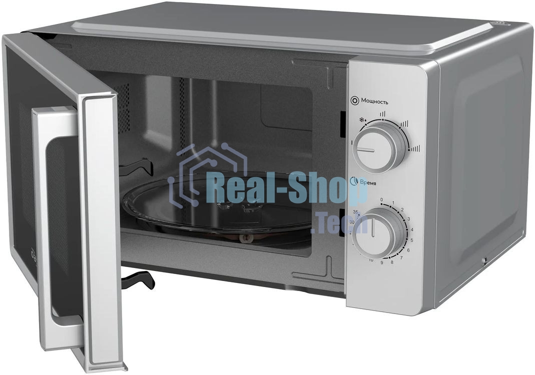 Микроволновая печь OASIS MW-70RS серебристый, 20 л, 700 Вт, переключатели — поворотный механизм