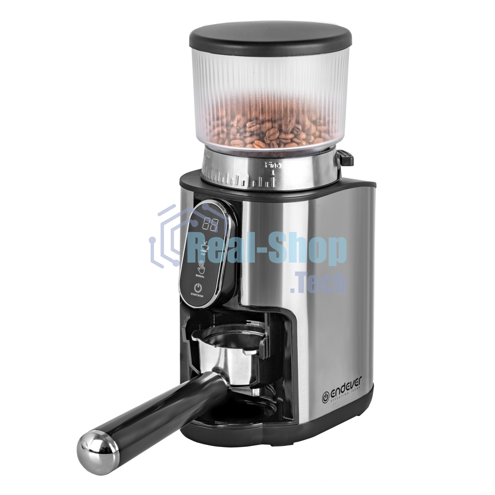 Кофемолка Endever COSTA-1067, 160 Вт, цвет стальной/черный, тип: жерновая, объем контейнера для кофе 250 г,32 степени помола