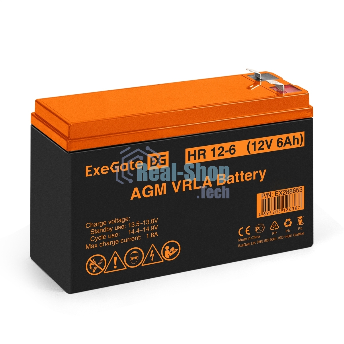 Аккумуляторная батарея ExeGate EX288653RUS HR 12-6 (12V 6Ah 1224W, клеммы F2+F1-)