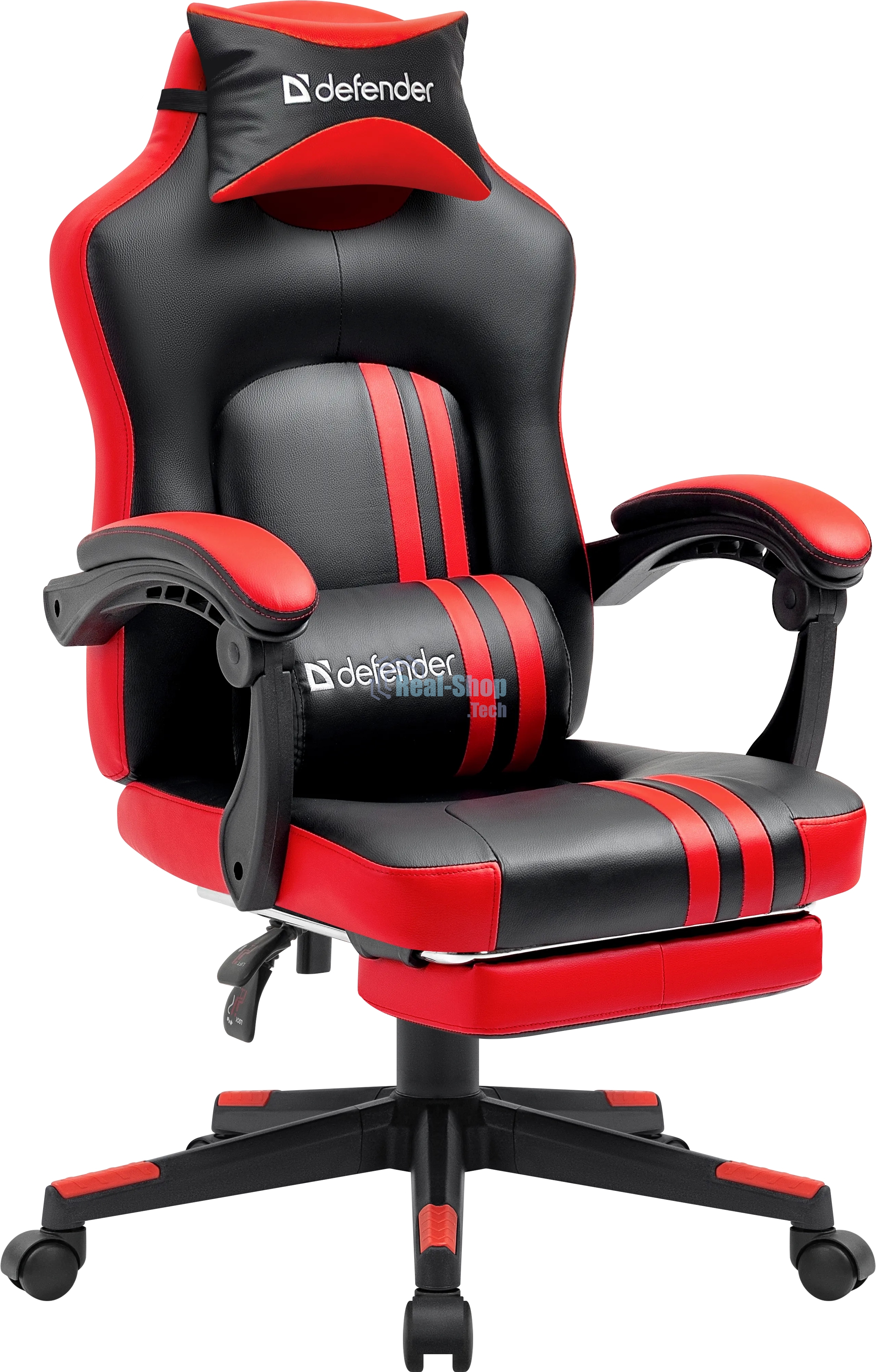 Кресло Defender DIABLO BLACK/RED черный/красный, экокожа, подставка для ног