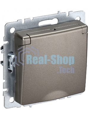 Розетка 1-местная BRITE IEK РСбш10-3-БрШ (BR-R16-16-K37) с заземлением, с защитными шторками и крышкой, 16А, IP20, шампань