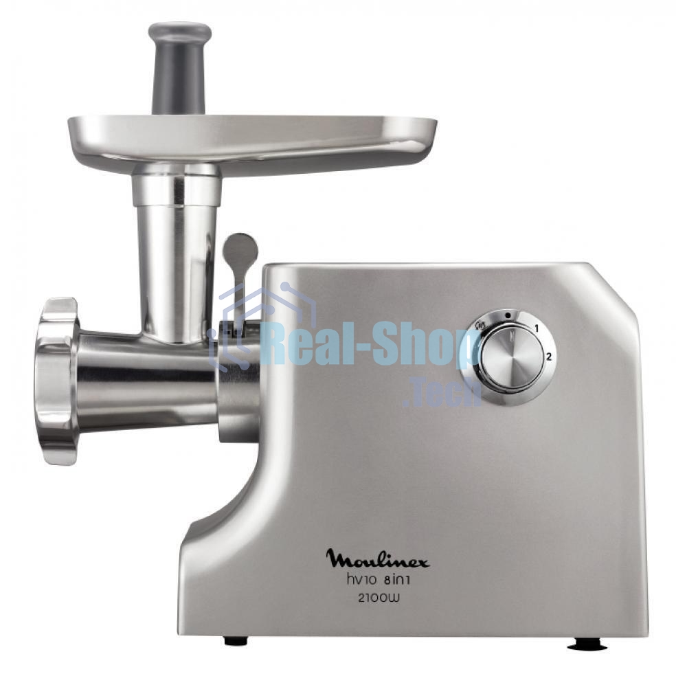 Мясорубка электрическая Moulinex ME858D32 серебристый, 2100 Вт, 5.5 кг/мин, реверс, защита от перегрузки, насадки - 8