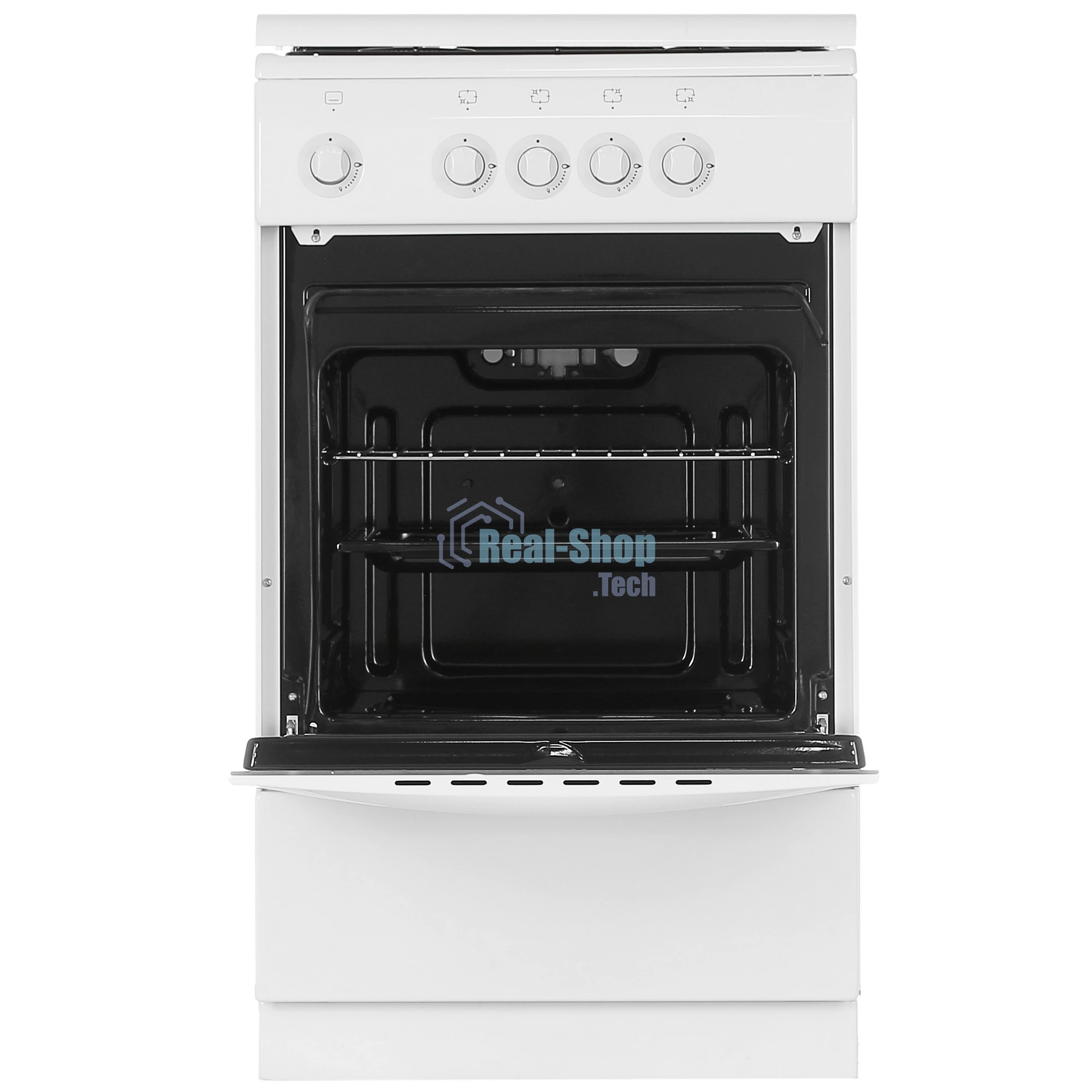 Плита газовая DeLuxe 5040.37 г (крышка) белый, конфорок 4 шт, духовка 43 л, 50 см x 85 см x 50 см