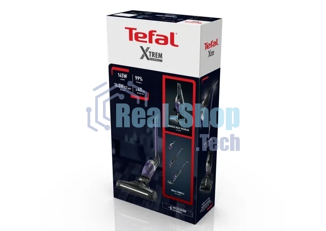 Пылесос вертикальный TEFAL TY1238WO серый/фиолетовый, питание от аккумулятора, 145 Вт, уборка сухая, пылесборник 0.4 л, работа от АКБ max 40 мин.