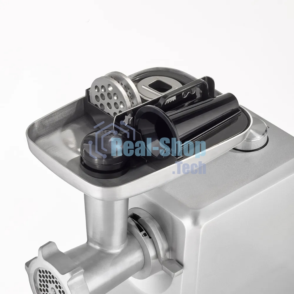 Мясорубка электрическая CASO FW 2500 серебристый, 2500 Вт, 2.5 кг/мин, реверс, защита от перегрузки, насадки - 5