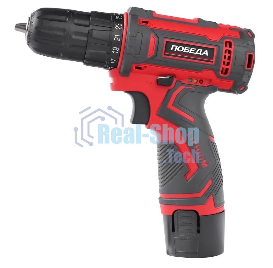 Дрель-шуруповерт аккумуляторная ПОБЕДА ДА-12П/1 Ли, 12 В, 2 Ач, аккумуляторная