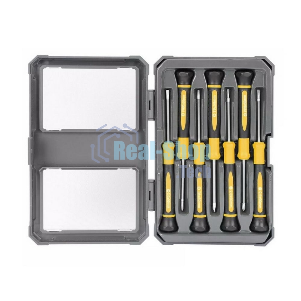 Набор прецизионных отверток 7 шт Deli DL241007 (SL2.0*50, SL2.5*50, SL3.0*50, PH00*50, PH0*50, Torx6*50, Torx8*50), сталь CrV, пласт.кейс