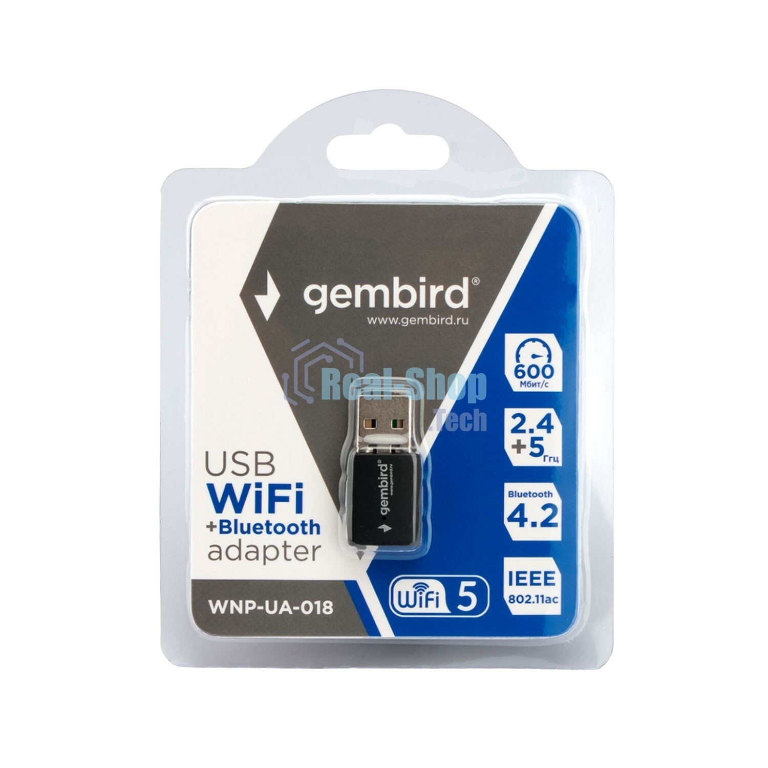Сетевой адаптер Wi-Fi+Bluetooth Gembird WNP-UA-018 двухдиапазонный мини, 600 Мбит, USB, 802.11b/a/g/n/ac