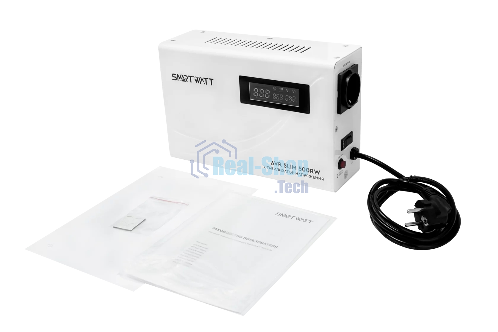 Настенный стабилизатор напряжения SMARTWATT AVR SLIM 500RW (100W - 260W, 500VA, 0.5 кВт, 50 Гц, розеток — 1, LED-диспле