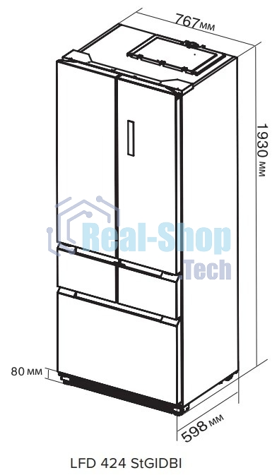 Встраиваемый холодильник LEX LFD424StGIDBI серый четырехкамерный 250/163л морозилка снизу, No Frost, Side by Side