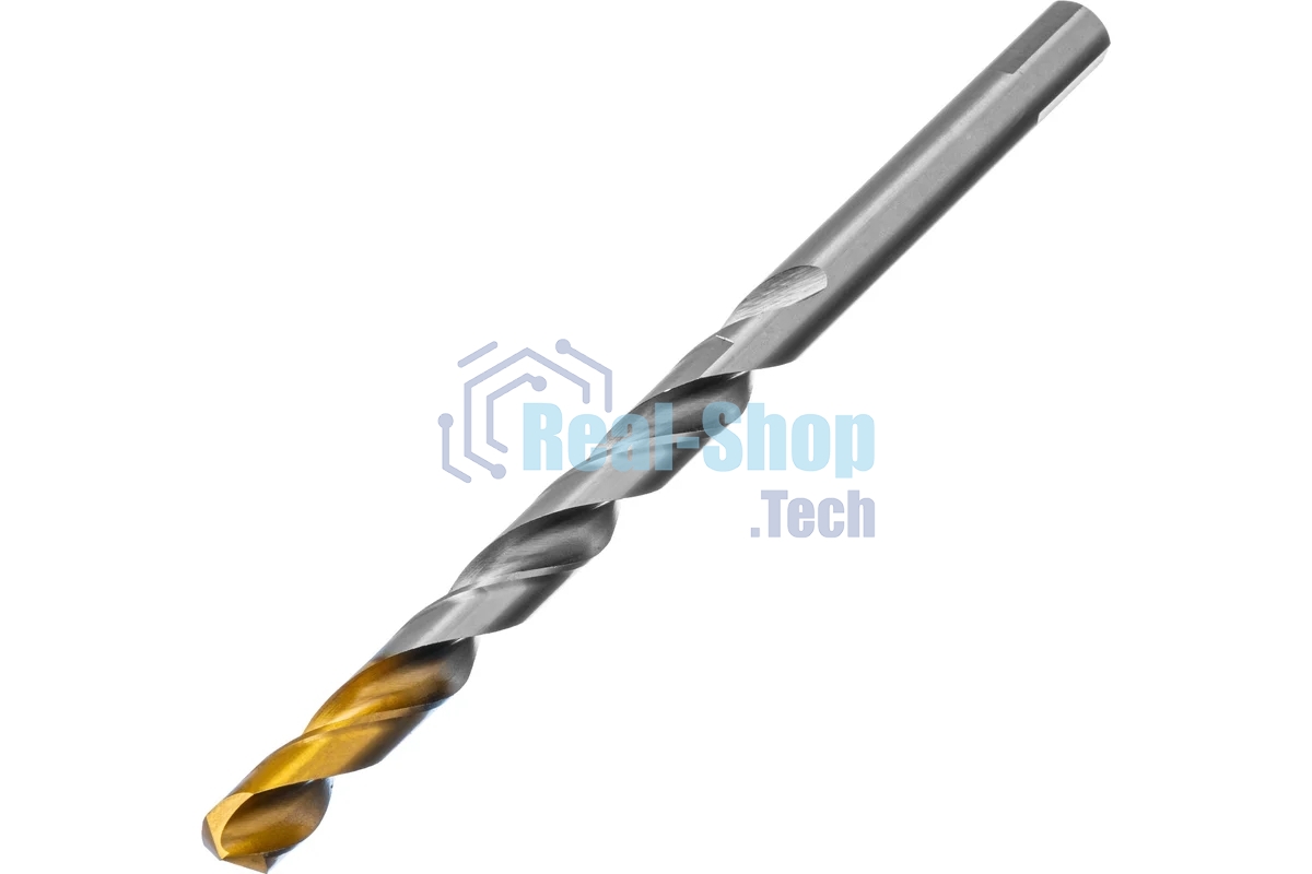 Сверло спиральное по металлу Denzel 12 x 205 мм, Р6М5, Golden Tip, удлиненное