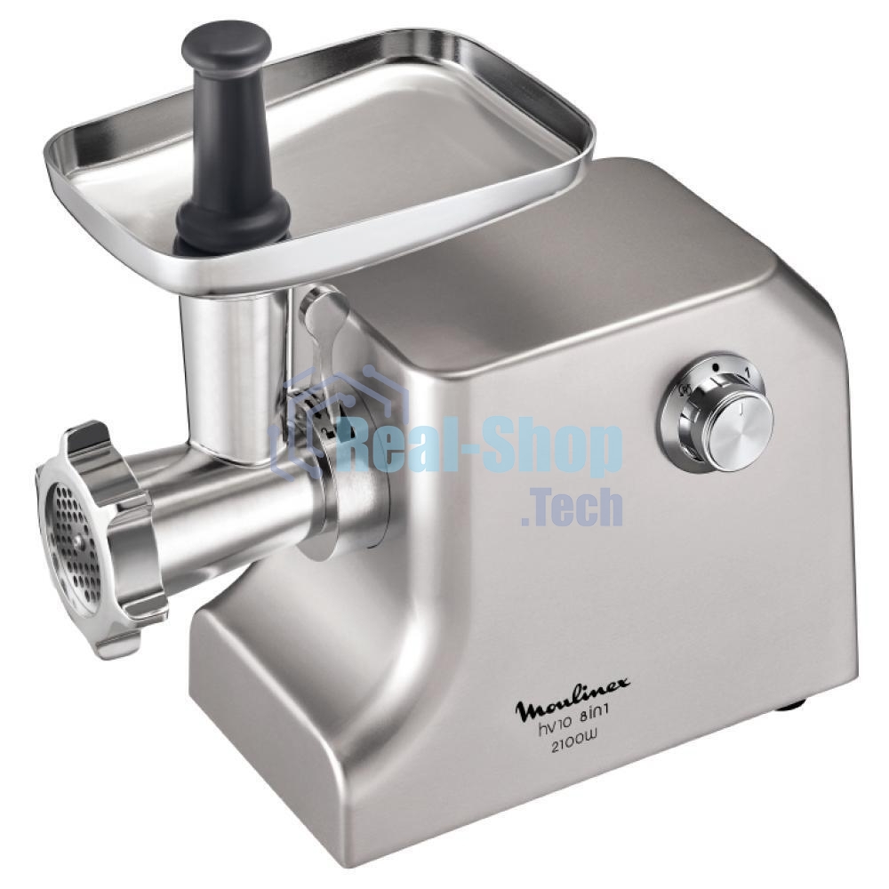 Мясорубка электрическая Moulinex ME858D32 серебристый, 2100 Вт, 5.5 кг/мин, реверс, защита от перегрузки, насадки - 8