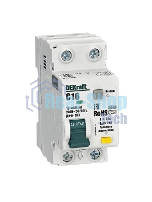 Выключатель автоматический дифференциального тока (АВДТ) 1P+N 16А 10мА AC х-ка C ДИФ-103 6кА DEKraft 16302DEK