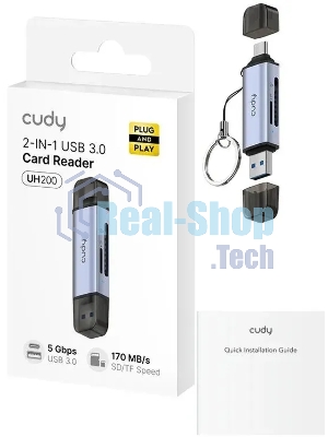 Картридер USB 3.2 Cudy UH200 2порт. серебристый