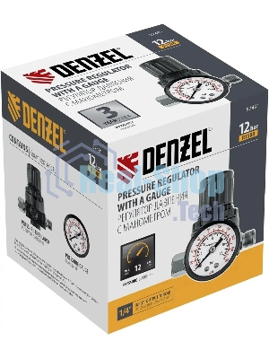 Регулятор давления с манометром Denzel R1500, 12 бар, 1/4