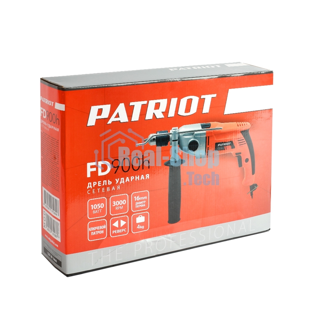 Дрель электрическая ударная PATRIOT FD 900h, 2 скорости, с ударом, мощность 1050Вт, макс.диаметр 16мм, глубиномер + дополнительная ручка