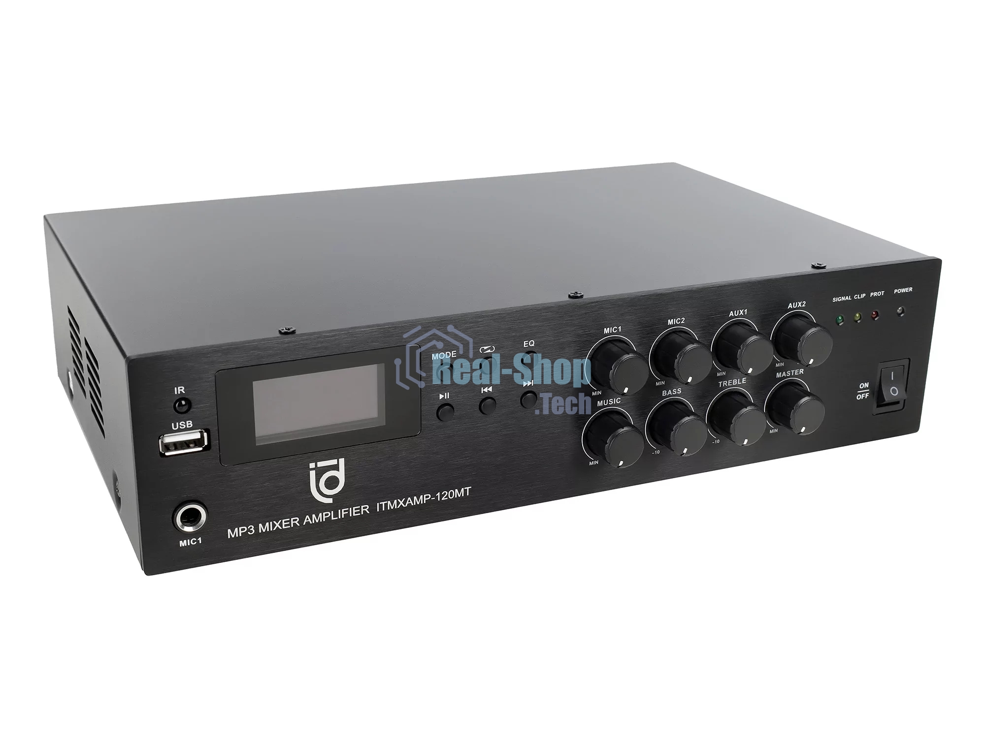 Микшер-усилитель Intrend ITMXAMP-120MT MP3, FM тюнер, USB, Bluetooth, 2хMic/3хLine входы, 1хLine выход,120 Вт, 4/8Ом/100V, IR-пульт в комплекте