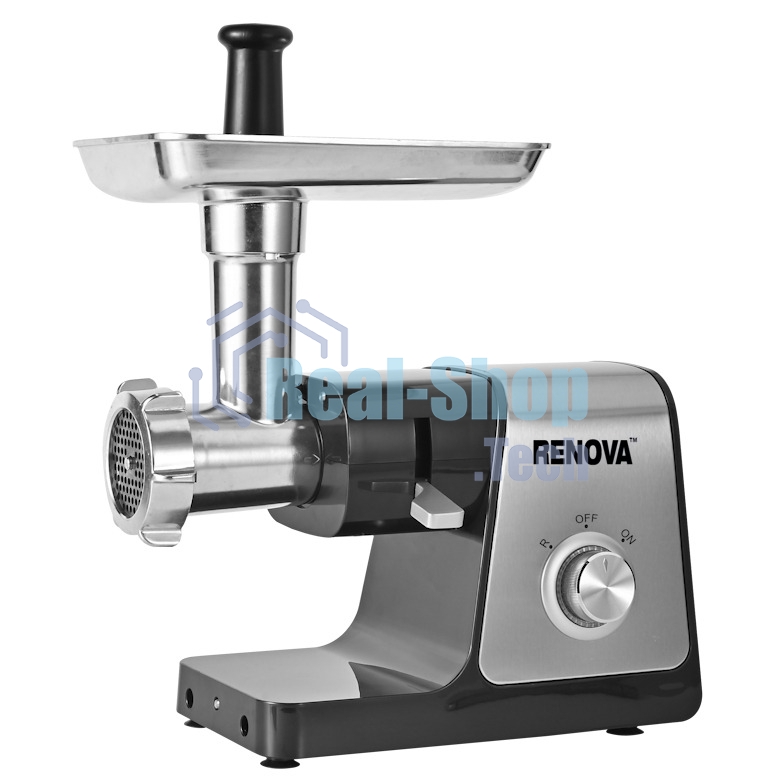 Мясорубка электрическая Renova MG300-R1SP серебристый, 3000 Вт, 3 кг/мин, реверс, защита от перегрузки, насадки - 5