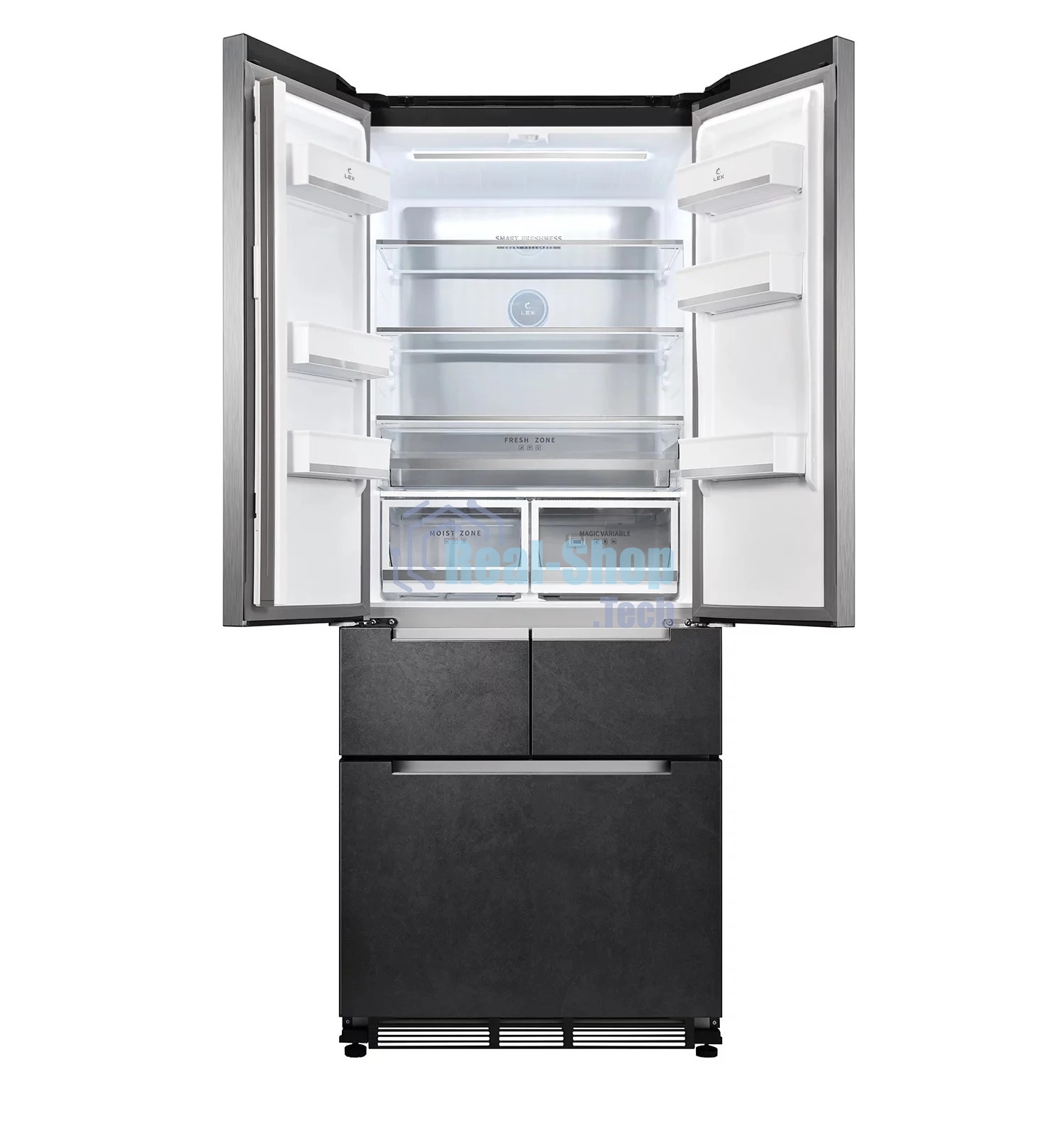 Встраиваемый холодильник LEX LFD424StGIDBI серый четырехкамерный 250/163л морозилка снизу, No Frost, Side by Side