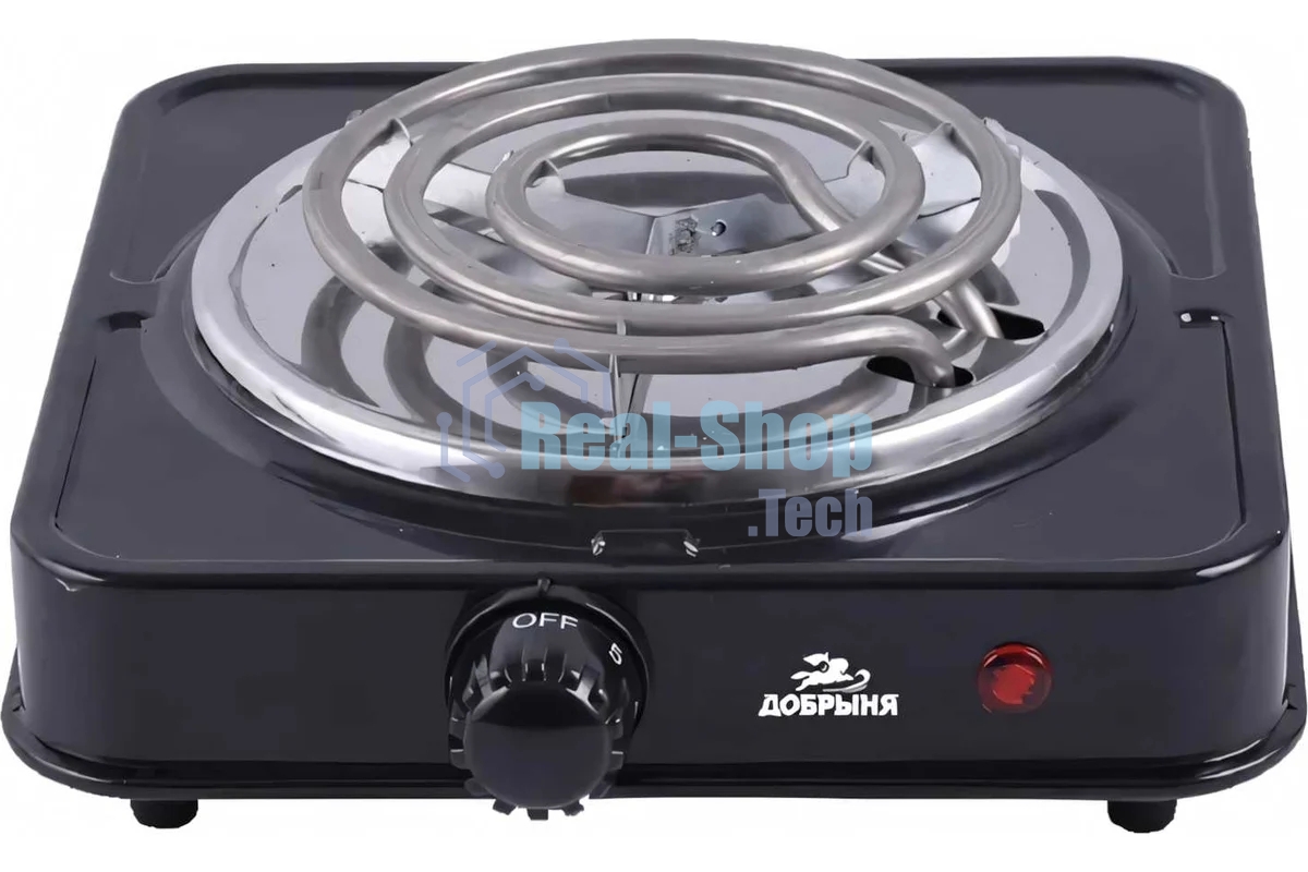 Плита настольная (1 конф) Добрыня DO-2205B черный (1000Вт) спираль x12 Мощность: 1000 ВтНапряжение 220 В, 50 Гц5 режимов нагреваДиаметр конфорки: 15 смЗащита от перегреваСветовой индикатор работыРезиновые ножки
