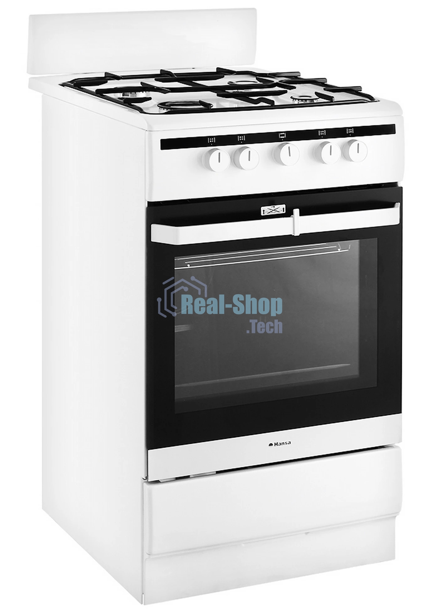 Плита газовая Hansa FCGW51001 белый, конфорок 4 шт, духовка 56 л, 50 см x 85 см x 60 см