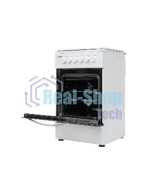 Плита комбинированная Kraft KF-FSK5302EW белый, конфорок 4 газовых, духовка 58 л, 50 см x 85.5 см x 55 см
