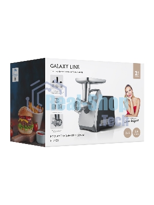 Мясорубка электрическая Galaxy Line GL 2423 черный, 2200 Вт, 2.6 кг/мин, реверс, защита от перегрузки, насадки - 6
