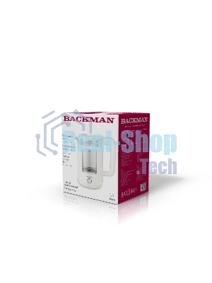 Электрочайник BACKMAN BM-TEA 716 прозрачный/белый, 1.8 л, 2200 Вт, скрытый нагревательный элемент