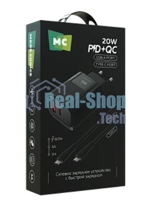 Сетевое зарядное устройство MORE CHOICE NC81a СЗУ 1USB+1Type-C 3.0A PD 20W+ QC3.0, черный