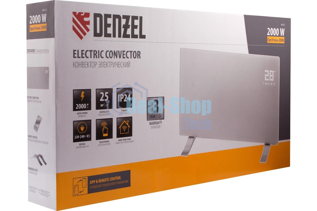 Конвектор Denzel OptiPrime-2000 белый, 2000 Вт, 25 м2, термостат, дисплей, WiFi