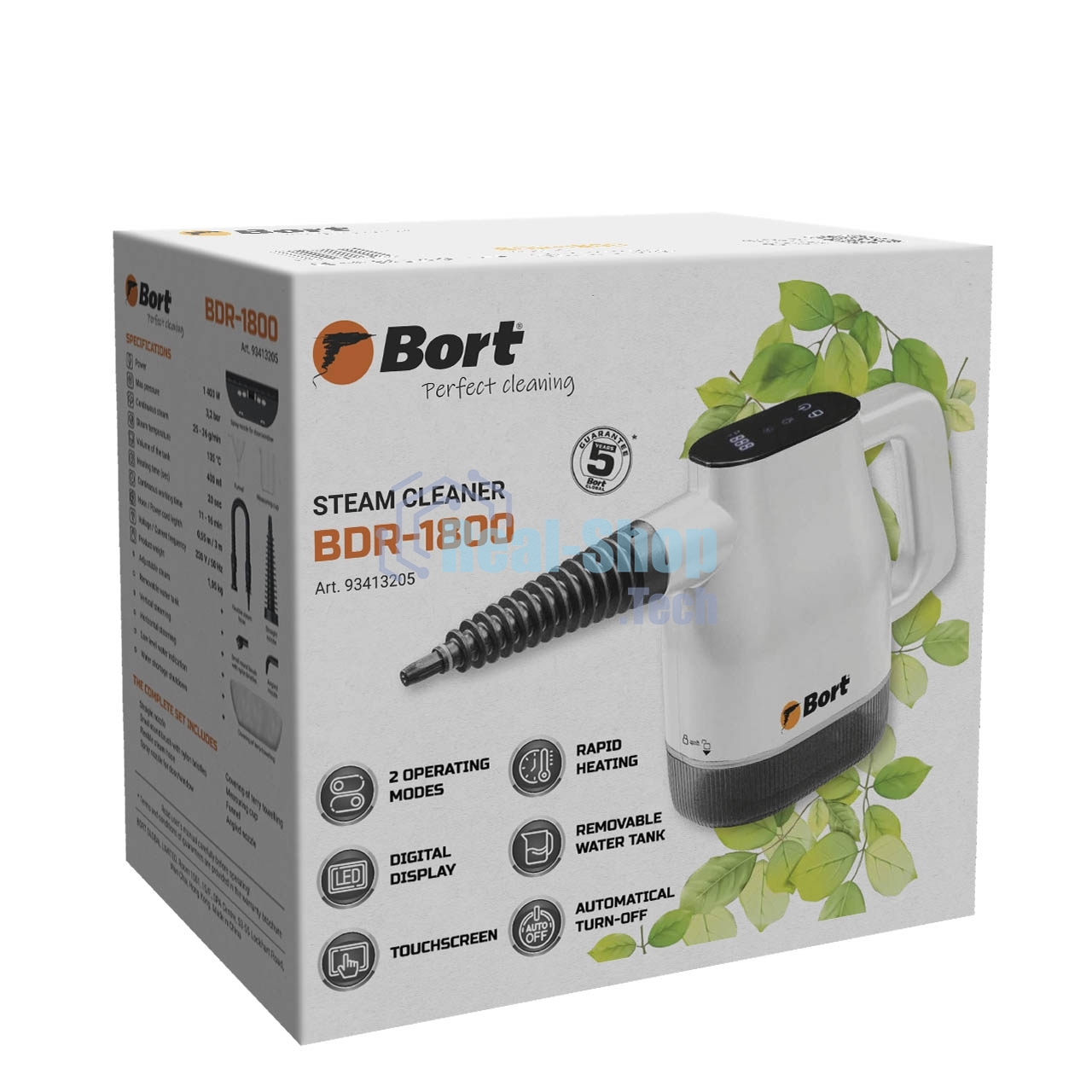 Пароочиститель Bort BDR-1800 белый, ручной, 1400 Вт, 36 г/мин, 400 мл