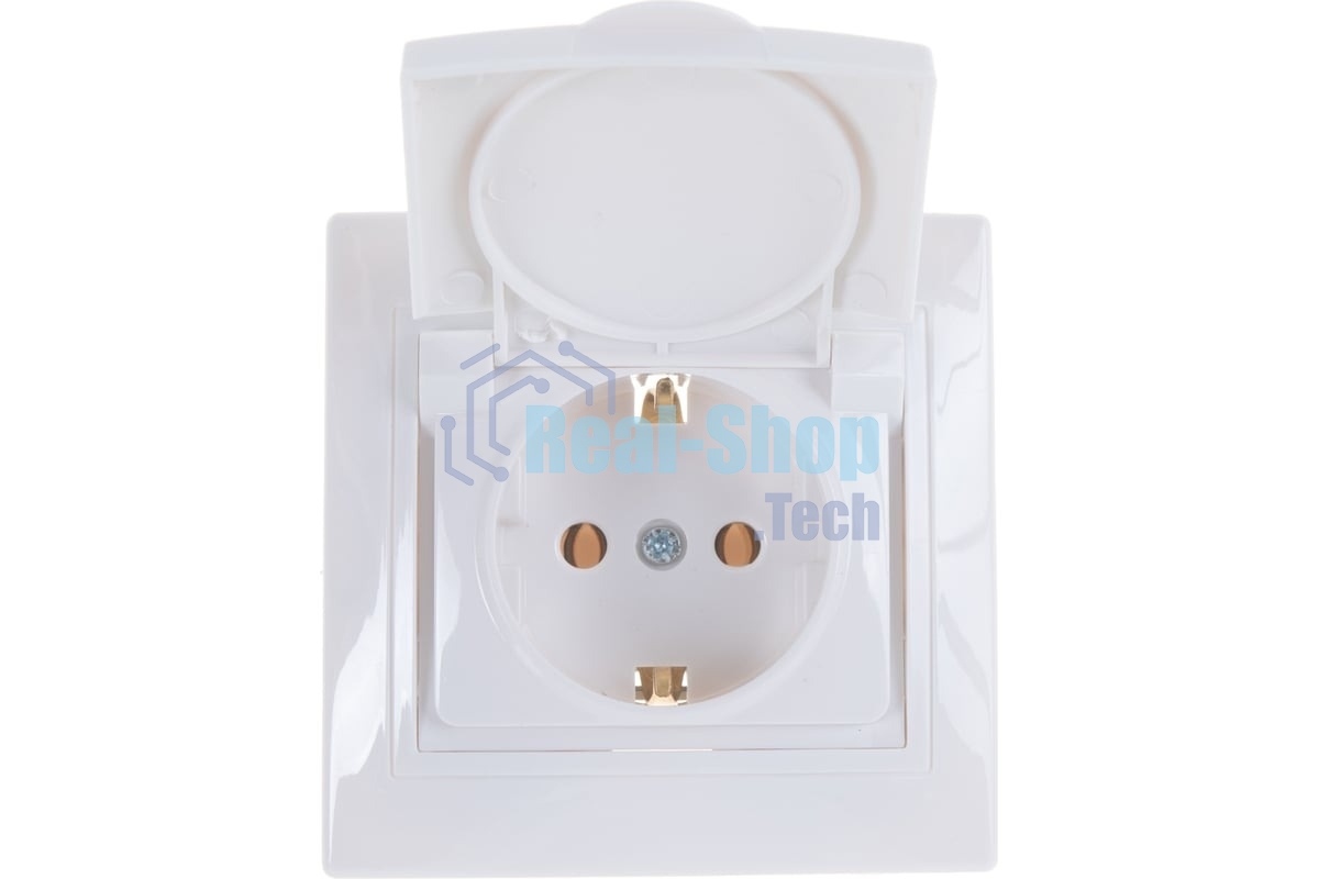 Розетка 1-м СП Кварта 16А РСб10-3-КБ с защ. крышкой с заземл. IP20 белый ИЭК ERK15-K01-16-DM