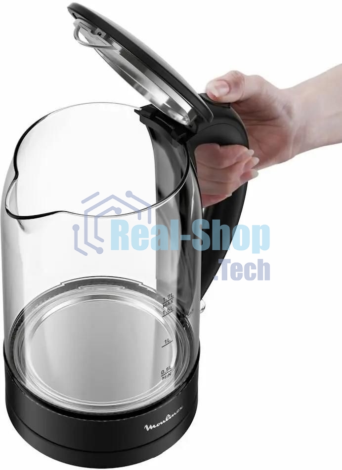Чайник электрический Moulinex BY1S08F0 1.7л. 2200Вт черный/прозрачный корпус: стекло/пластик