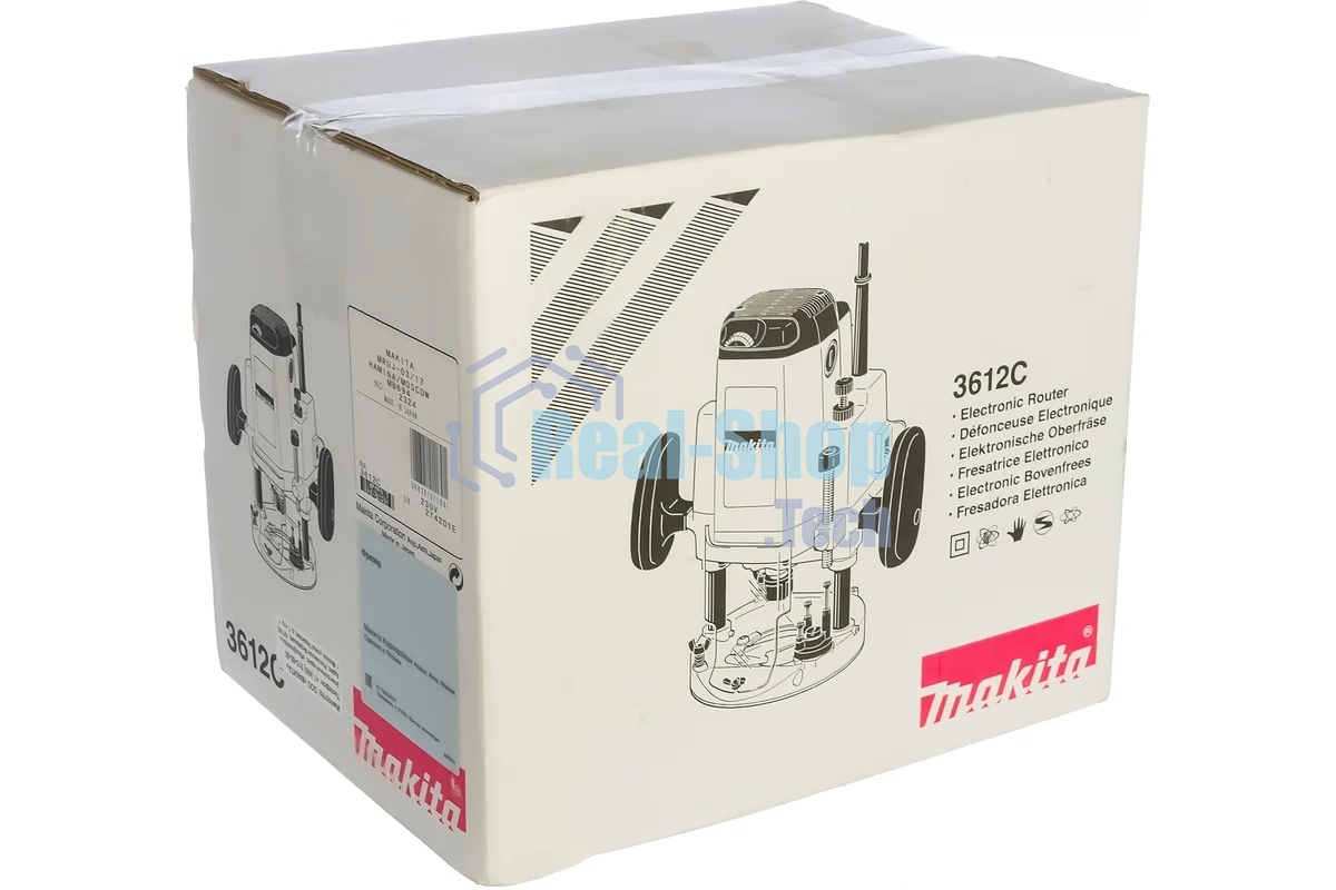 Фрезеры Makita 3612C Фрезер, 1850Вт,9000-23000об\м,ход-60мм,цанга-12мм,6кг,кор,пл пуск, эл тормоз, направл