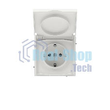 Розетка силовая, 2P+E, с з/ш, с крышкой, IP44, белый песок