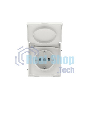 Розетка силовая, 2P+E, с з/ш, с крышкой, IP44, белый песок
