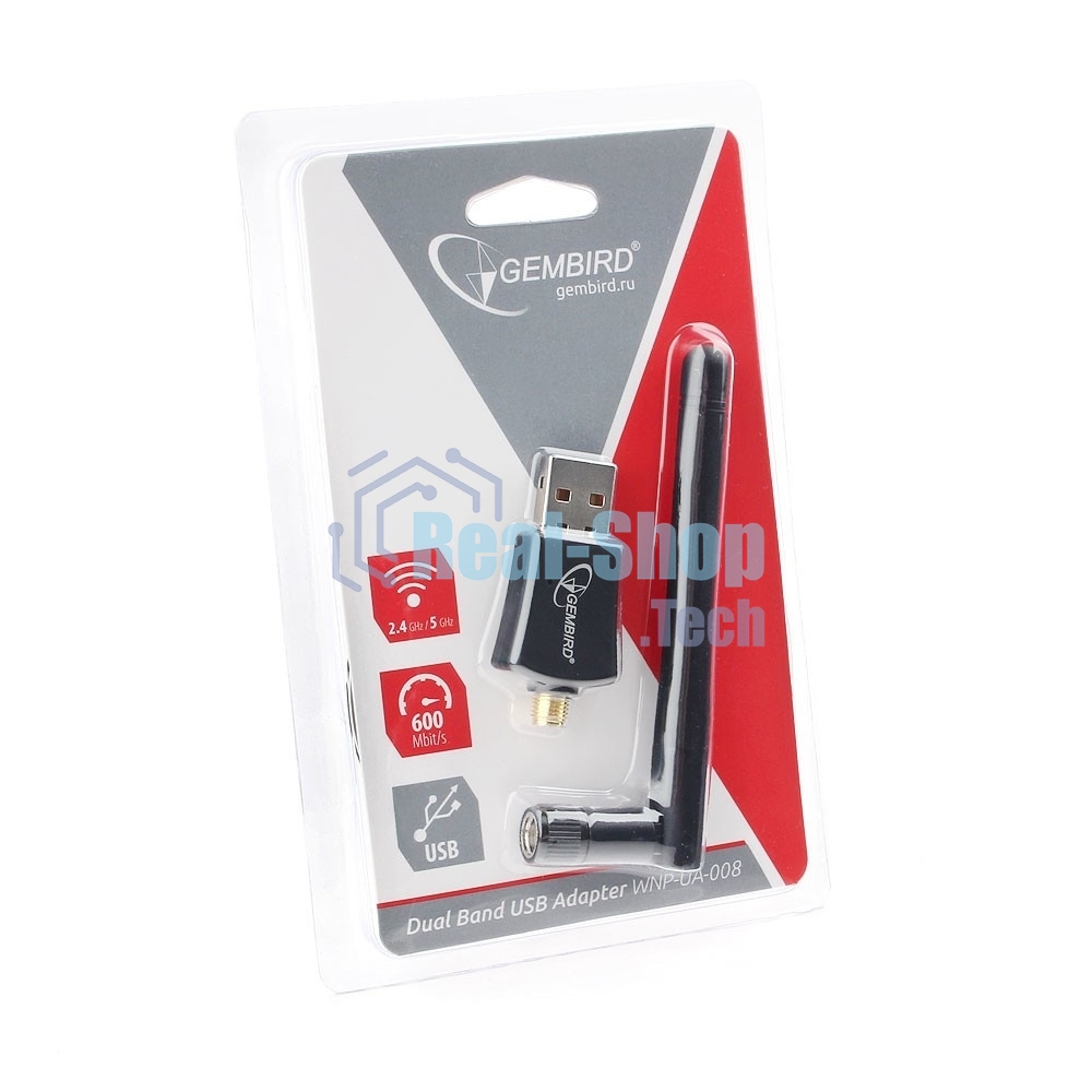Сетевой адаптер Wi-Fi+Bluetooth Gembird WNP-UA-019, двухдиапазонный с антенной, 600Мбит, USB, 802.11b/a/g/n/a