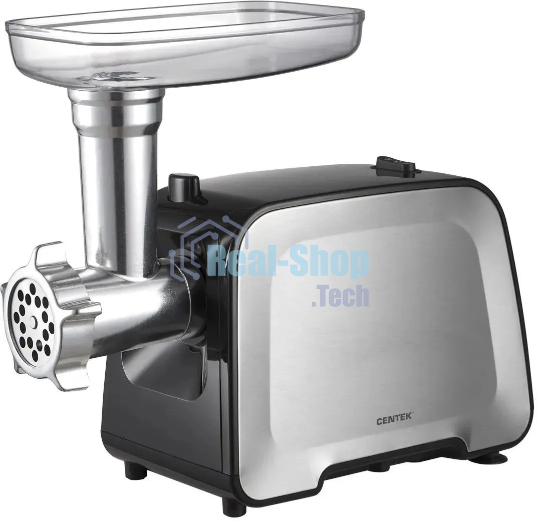 Мясорубка электрическая Centek CT-1604 Комбайн серый, 2200 Вт, 2.2 кг/мин, реверс, защита от перегрузки, насадки - 7