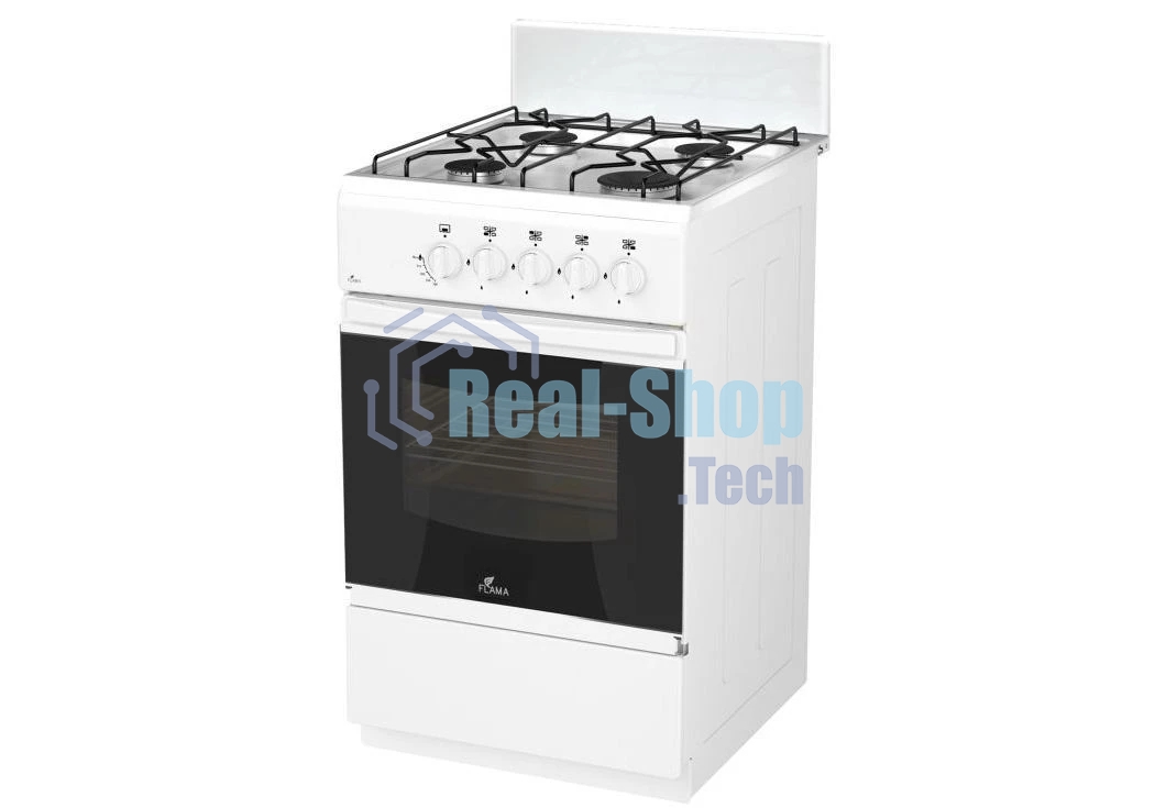 Газовая плита Flama RG 24011 W белый, конфорок 4 шт, духовка 50 л, 50 см x 85 см x 60 см
