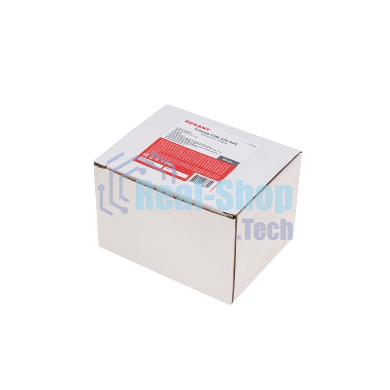 Клемма Rexant СМК 222-424 проходная 4 полюса (0,08-4мм²), серая (25 шт/уп)