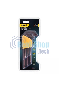 Ключ Deli Набор шестигранных ключей с шаром удлиненных Deli DL230709G 9 шт S2, размеры 1,5,2,2,5,3,4,5,6,8,10мм, пластиковый держатель