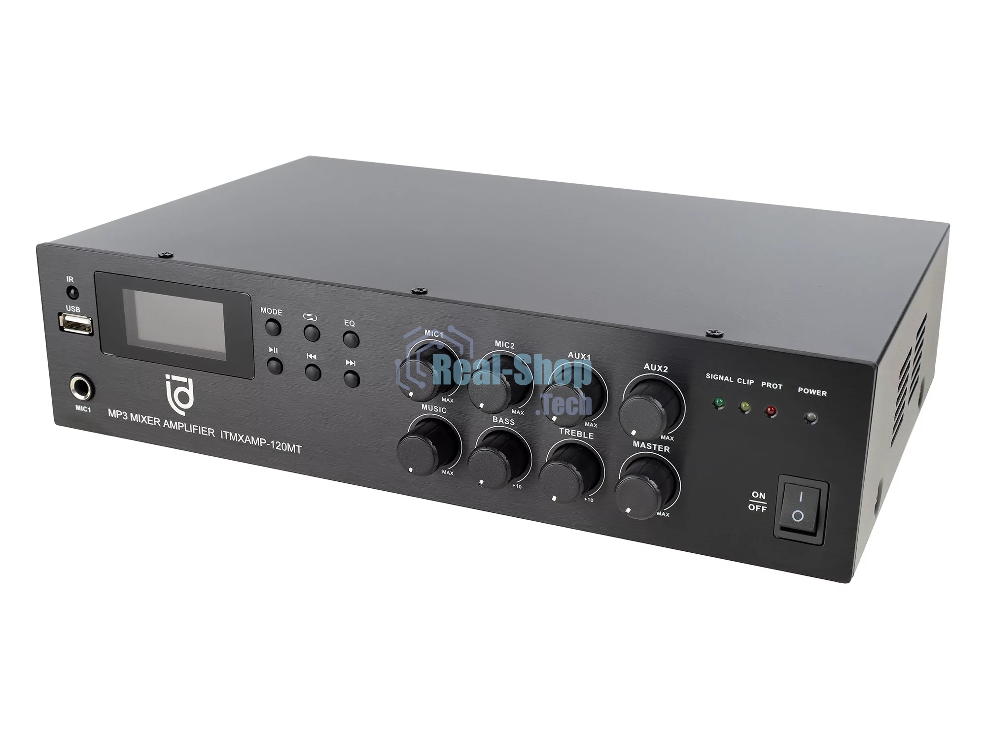 Микшер-усилитель Intrend ITMXAMP-120MT MP3, FM тюнер, USB, Bluetooth, 2хMic/3хLine входы, 1хLine выход,120 Вт, 4/8Ом/100V, IR-пульт в комплекте