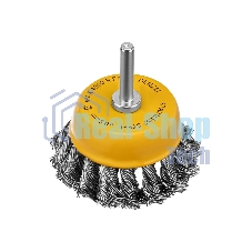 Щетка для дрели Denzel 65 мм, чашка, со шпилькой, нержавеющая крученая проволока