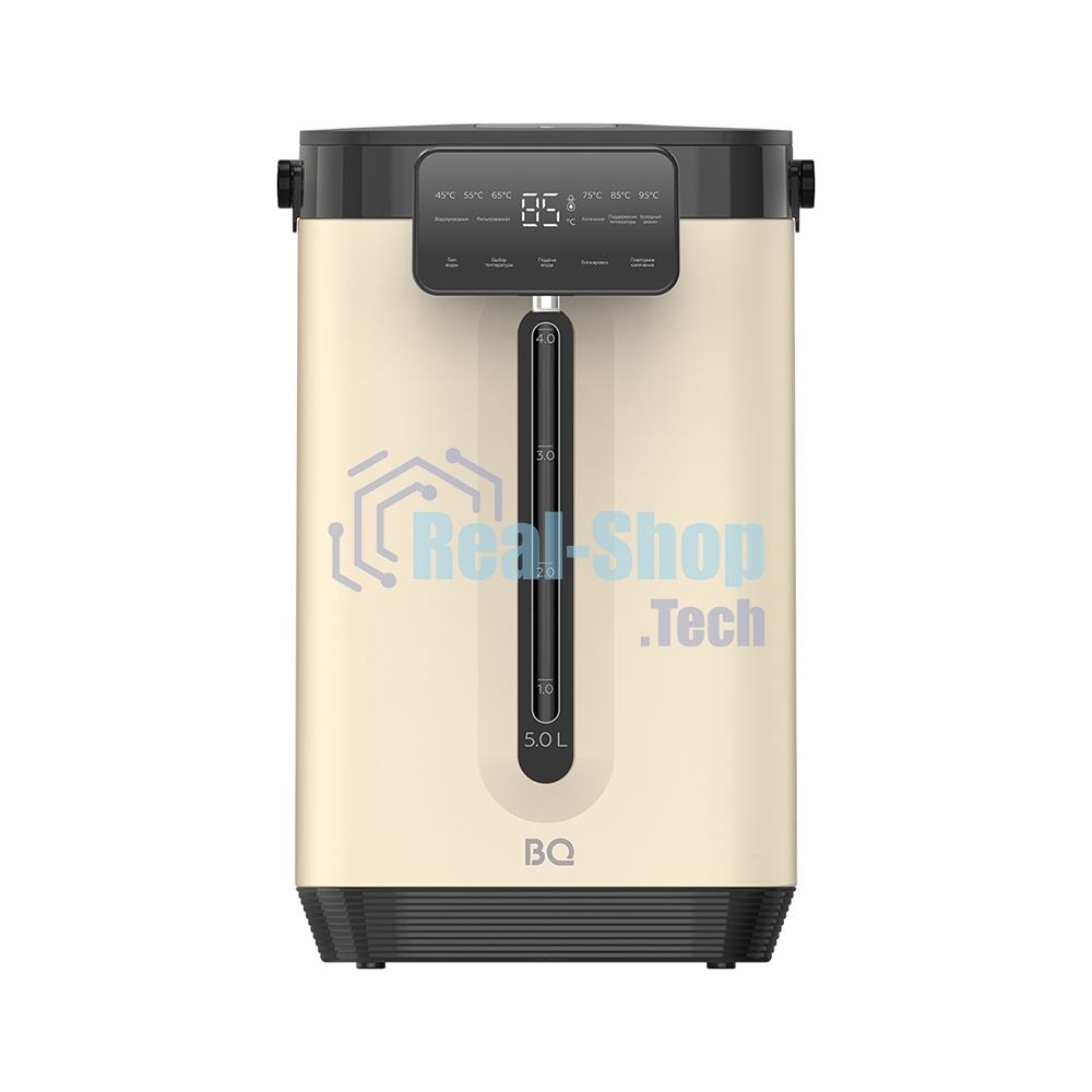 Термопот BQ TP5003 Beige, мощность 1800 Вт, объем 5 л, сенсорный тип управления, 6 температурных режимов (45-95°C, с шагом 10°С), функция повторного кипячения, функция поддержания температуры, способы подачи воды - электрическая помпа, индикатор уровня воды, автоотключение при недостаточном количестве воды, блокировка подачи воды, блокировка кнопок, защита от перегрева, дисплей LED, съемная крышка, ручка для переноски, материал корпуса - металл, пластик, материал внутренней камеры - высококачественная нержавеющая сталь AISI 304, длина электрошнура 1.0 м, напряжение 220-240 В, 50-60 Гц, защита от поражения электротоком класс I