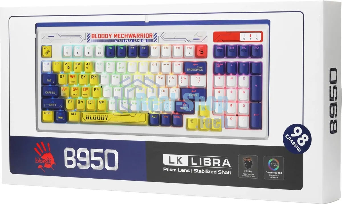 Клавиатура проводная A4Tech Bloody B950 USB синий/белый